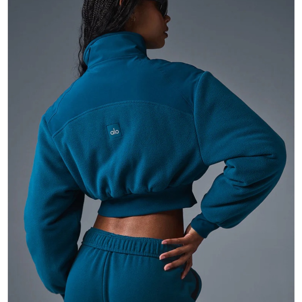 NWT ALO Polar Fleece Cropped Wintry Mix Jacket, Eclipse Blue, size S - Picture 2 of 4